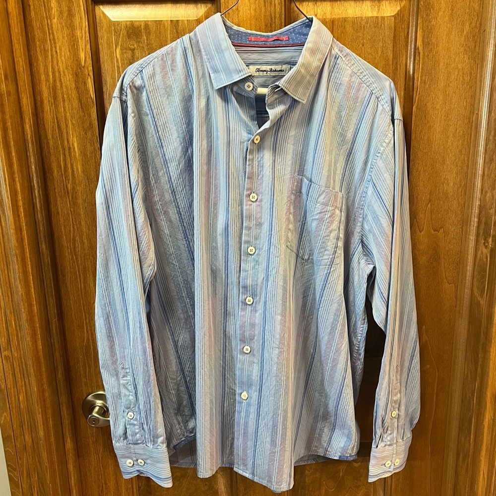 Men’s Tommy Bahama Button Down Blue with Rainbow Stripes Large